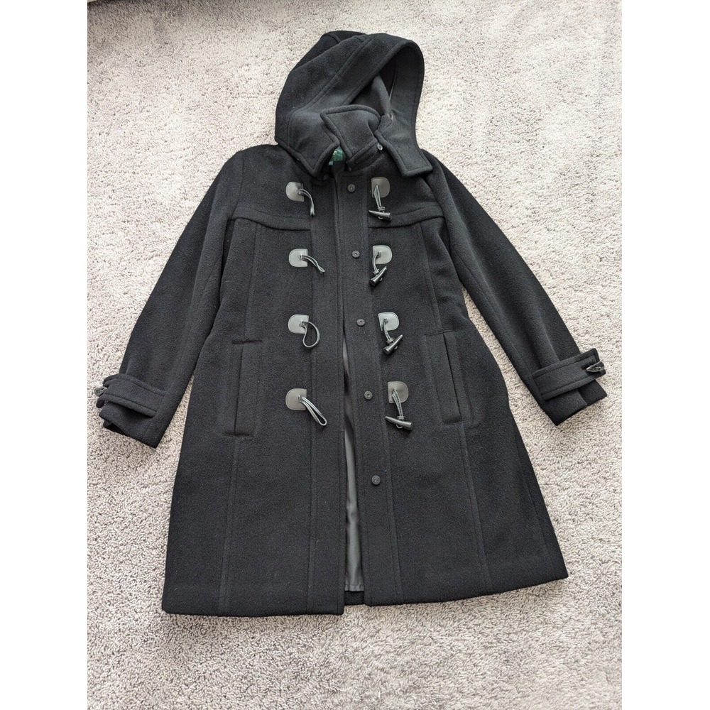 United Colors of Benetton Coat Womens 2 Black Winter Jacket Hoodie Belted